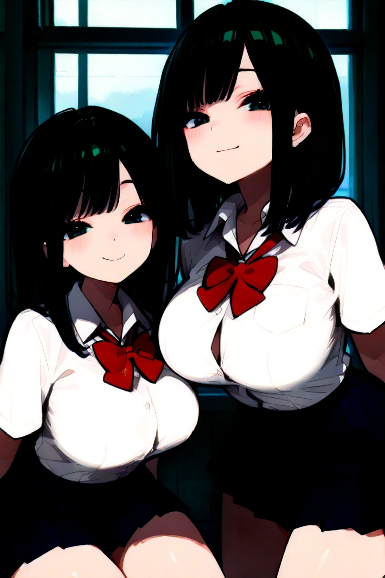Beautiful sisters A little height difference mini skirt Black Hair hair band White panties Both sisters have beautiful breasts Both sisters are shy