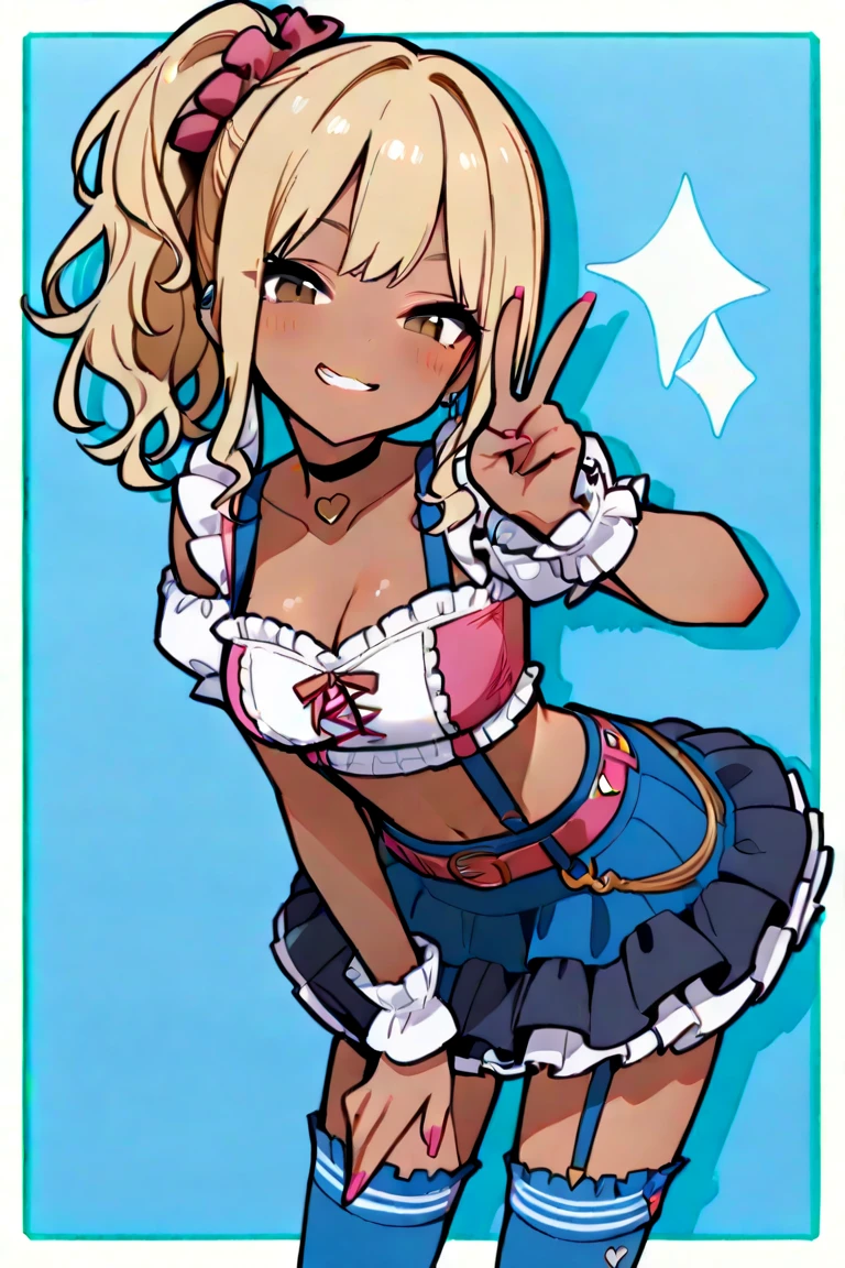 horny girl, slutty clothes, midriff, short tight leather skirt, sexually aggressive pose, shows underwear, (bikini)