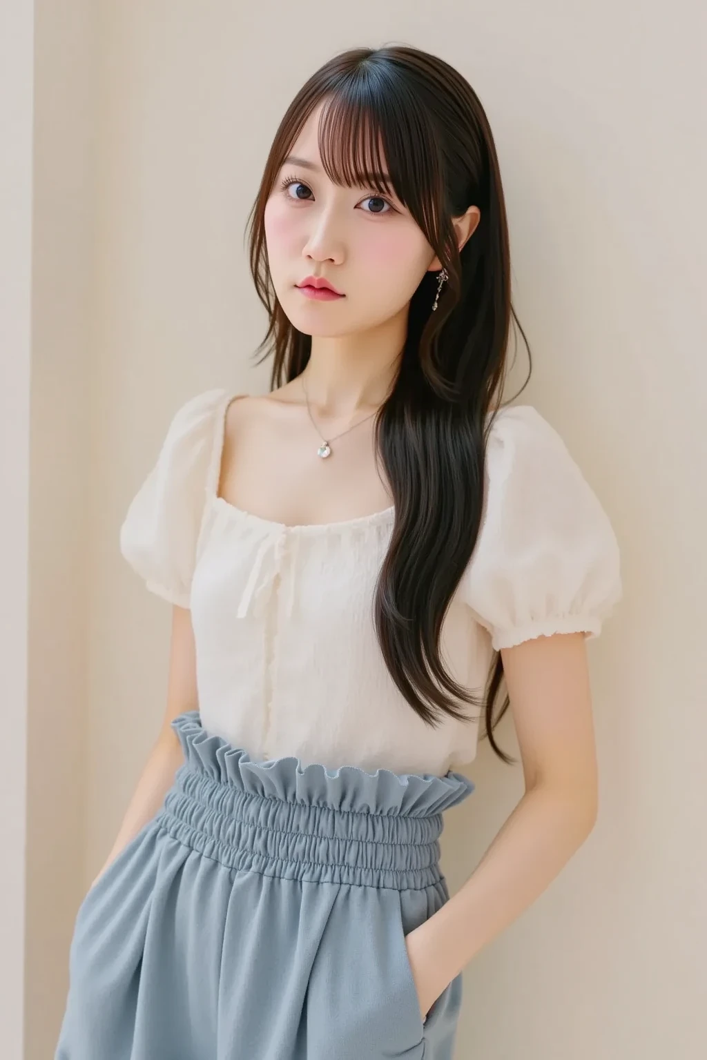 ((Frilly babydoll and matching shorts)), (blue hair:1.5) ,18 years old , cute face ,cleavage between breasts,large breasts,cute face, ponytail ,wave hair,darkcyan eyes, masterpiece, extremely fine and beautiful,gravure,wet body,wet hair,embarrassed,upturned eyes,nsfw,Hourglass figure,nsfw, bedroom, on the bed, , (stick out :1.3), (show your :1.8), crawling position on their hands and knees