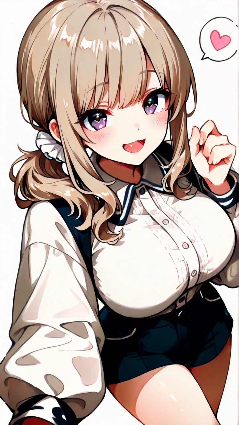 {best quality}, {very aesthetic}, {ultra-detailed}, {best illustration}, 1girl, wind,press my chest together、clossed arms under chest、upturned eyes、leaning forward、shy、
