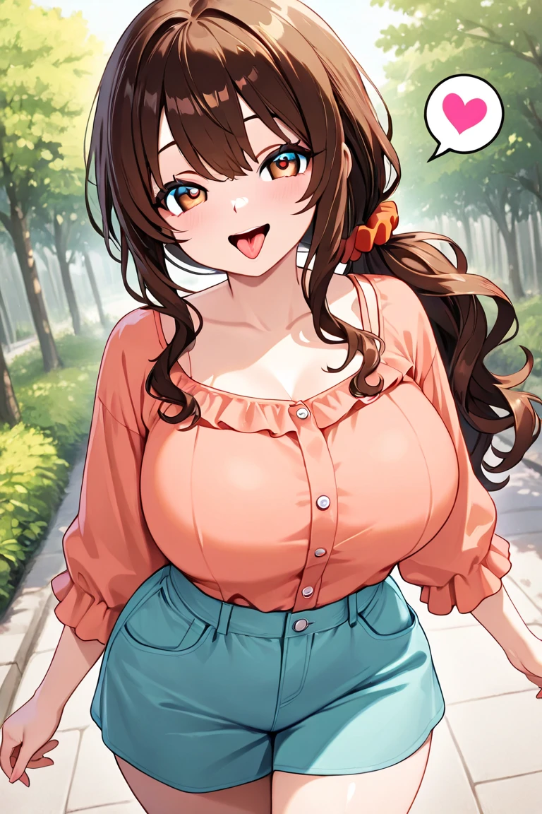 big lips, brown hair, pink eyes, japanese face, gyaru, two side up, huge breasts, wide hips, sexy, pink theme, kawaii, detailed, pink room, decora, bangs, grin, gyaru outfit, kawaii, pleated skirt, cleavage, huge boobs, gigantic boobs, dynamic pose, dynamic angle, evil grin, leopard print, decora, extra glitter, súper kawaii, indoors, room, selfie, mirror selfie