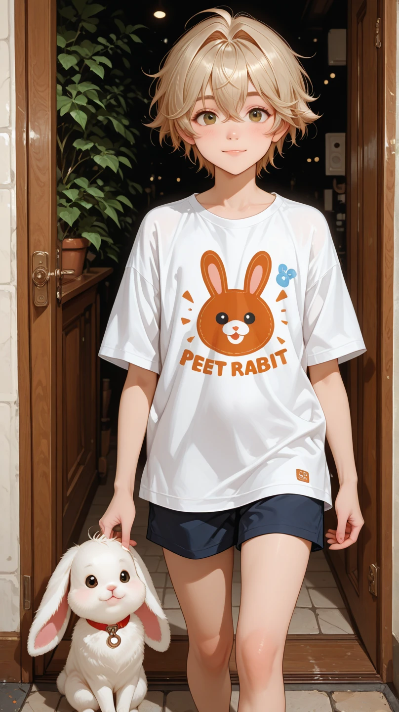 phone, 1boy, bench, whiskers, male_focus, furry, solo, cellphone, shirt, sitting, holding_phone, orange_shirt, animal_ears, buck_teeth, shoes, furry_male, artist_name, smartphone, rabbit_ears, holding, tail, gloves, animal_nose, rabbit_boy, simple_background, looking_at_phone, signature, on_bench, watermark, skirt, black_eyes he is cartoon bunny