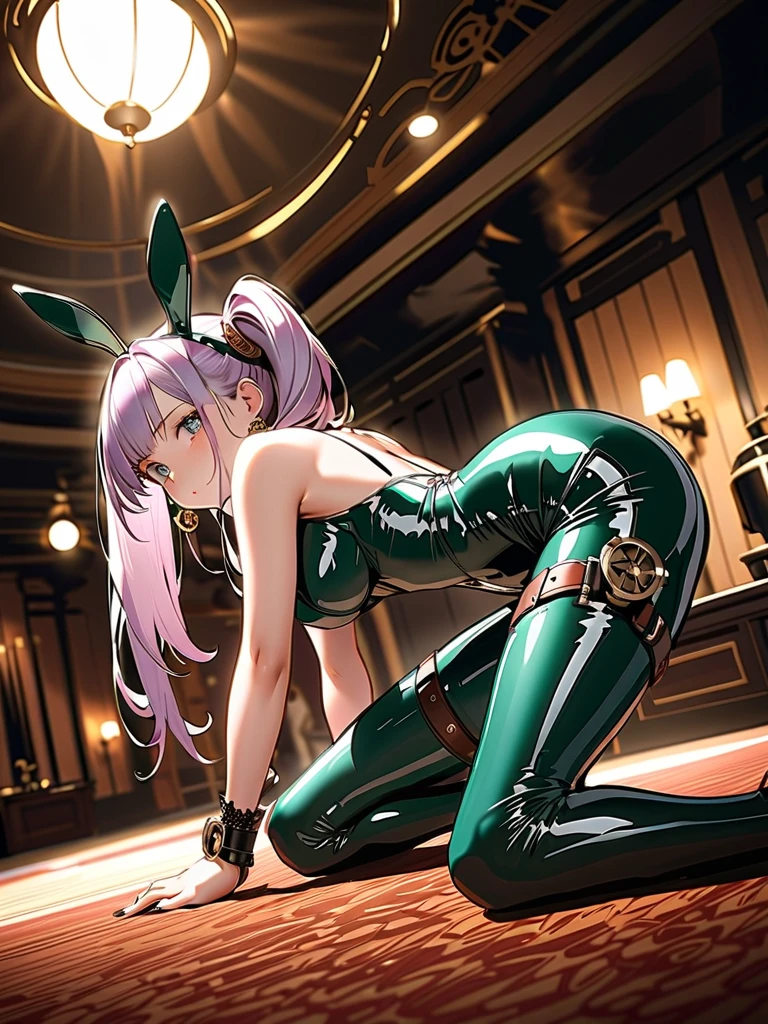 ​(Best quality, 8K, Masterpiece:1.3, 1girl, Beautiful girl), cute, Dynamism, Detailed face, Detailed skin, detailed clothes, Detailed eyes, Detailed lips, Detailed tongue, Detailed fingers, Detailed mouth, Photorealistic, Raw photo, highres, hight resolution, Natural lighting, dynamic pose, perfect anatomy, toned legs, double eyelids, tear bags, round eyes, moist lips, sweaty, ((reverse bunnysuit, heart pasties, heart-shaped pupils)), playboy bunny, wrist cuffs, casino, tie, pantyhose, coattails, ecstatic face, red hair, drooling, sheer, wet body, collar, looking at viewer, masturbation, steam, blush, ahegao, Forehead, cum on breasts, half closed eyes, lying on back