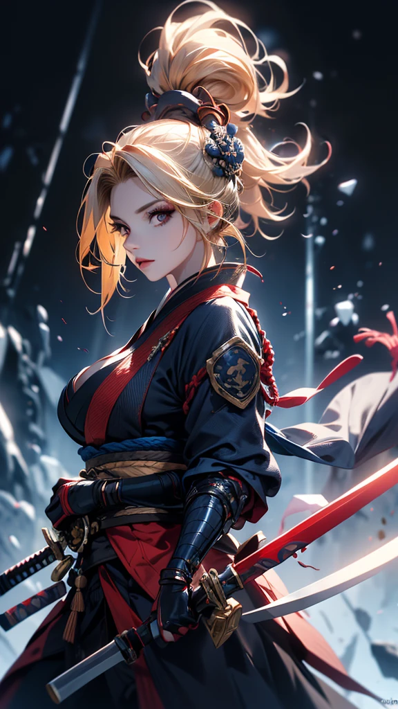 Very detailed CG Unity 8K wallpaper, Cute One lady, Mature Hair、lady ,beautiful lady, pale skin (Super masterpiece, Beautiful person, well detailed face polluted smile, Photorealistic, hyper realisitic), 
(Japan Samurai full Armor:1.5)、(samurai:1.5)、(Japan Pulling the sword out of its sheath:1.4)、(Holding the handle of a Japanese sword:1.8)
Japanese castle background、Portrait、Daytime、(The bright light from the front of her:1.7)、
(middle breast :1.40)、(Glowing Skin:1.3)、
Detailed eyes、Big eyes、Open your mouth a little、Hide your arms、(Laugh cutely:1.1)、Very cute face、
Blonde、Long Hair、(Light blue glowing eyes:1.4)、Pink Lips、
((Off the shoulder、Shoulder Bare))、(Bare your chest:1.0)