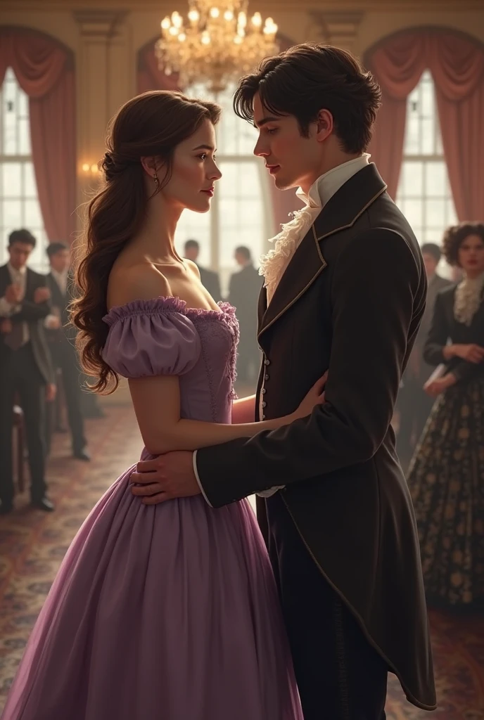 Masterpiece, Highly detailed, Super realistic,Detailed background, Bright lighting, Daylight,
Beautiful face, Beautiful eyes, Middle Ages style, 1girl and 1boy,
(A girl faints and collapses at a party、A man hugs in a hurry),
(Victorian luxury party dresses),(Full body image)、