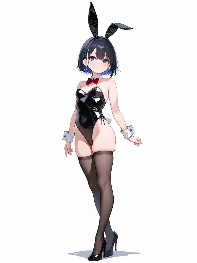 masterpiece, highest quality, High resolution, Rem, alone, Bunny ears, Playboy Bunny, Brown Hair, head band, Hair Ribbon, short hair, Moderate,, Hands on hips, squat, Leg spread, street, smile,