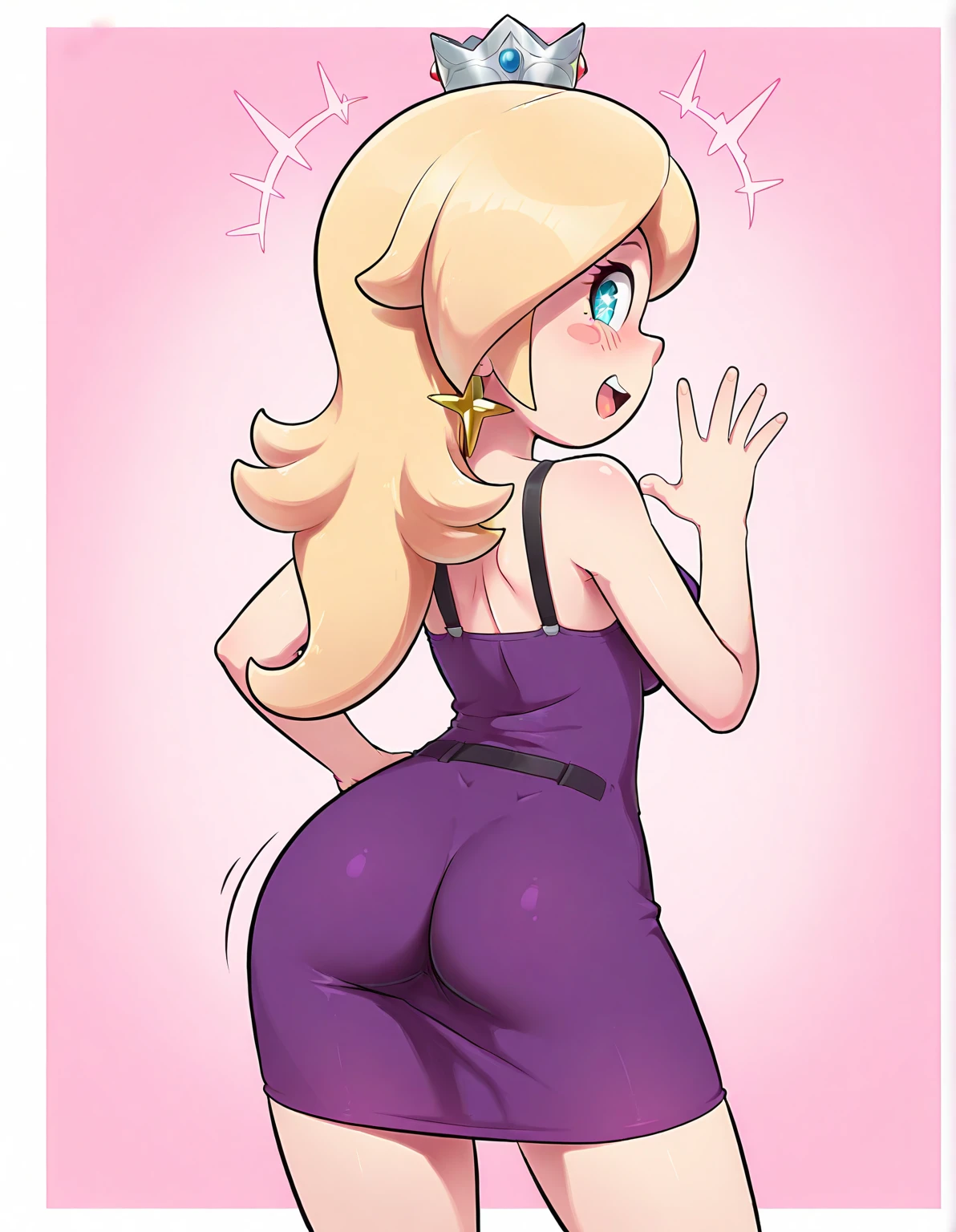 (masterpiece, best quality, high resolution:1.4), 1girl, woman, star butterfly, flat torso, happy, cloud outfit, pouch, horn_hairband, dress, skinny body, looking at viewer, pantyhose upskirt focus view, green striped panties, panties close focus, under view, skirt lift, lowered panties, back view, wet legs, ass