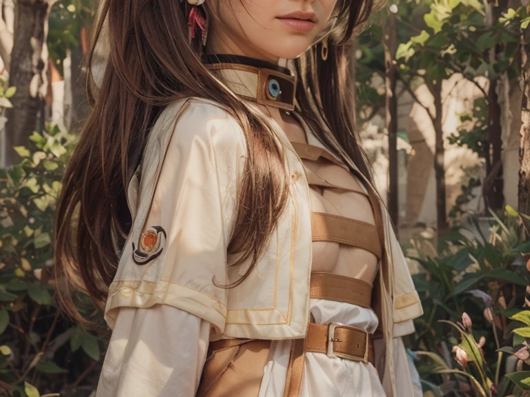 Highest quality、Highest quality、16k quality、Highly detailed figure、Highly detailed face、Highly detailed eyes、Highly detailed nose、Highly detailed facial expressions、Highly detailed costume、Highly detailed hourglass shape、Highly detailed feet、Highly detailed thighs、Being in reality、16-year-old girl、Mimosa Vermillion、main character、Brown Hair、White long sleeve knitted clothing、You can see the shape of the chest、服の上からYou can see the shape of the chest、Light brown robe、Magic Knights Emblem、Her breasts are visible through the gap in her robe.、Close to the skinする服、Brown leather belly band、White knit shorts、Emphasizes the shape of the chest、Brown leather long socks、Her thighs are visible between her shorts and tights、You can see the shape of the chest、G cup bust size、Big Breasts、Close to the skin、Tight、Full body photo、Are standing、Emphasizes the beauty of thigh muscles、Full body photo、Front view、