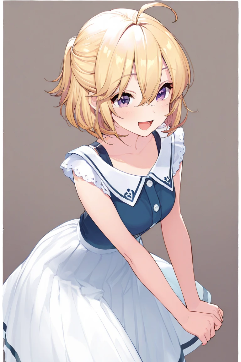masterpiece, best quality, 1girl,serena \(pokemon\), short hair, blonde hair, blue eyes, eyelashes, black choker, hair bow, dress, collarbone, large breasts, upper body, smile, looking at viewer, solo, simple background 