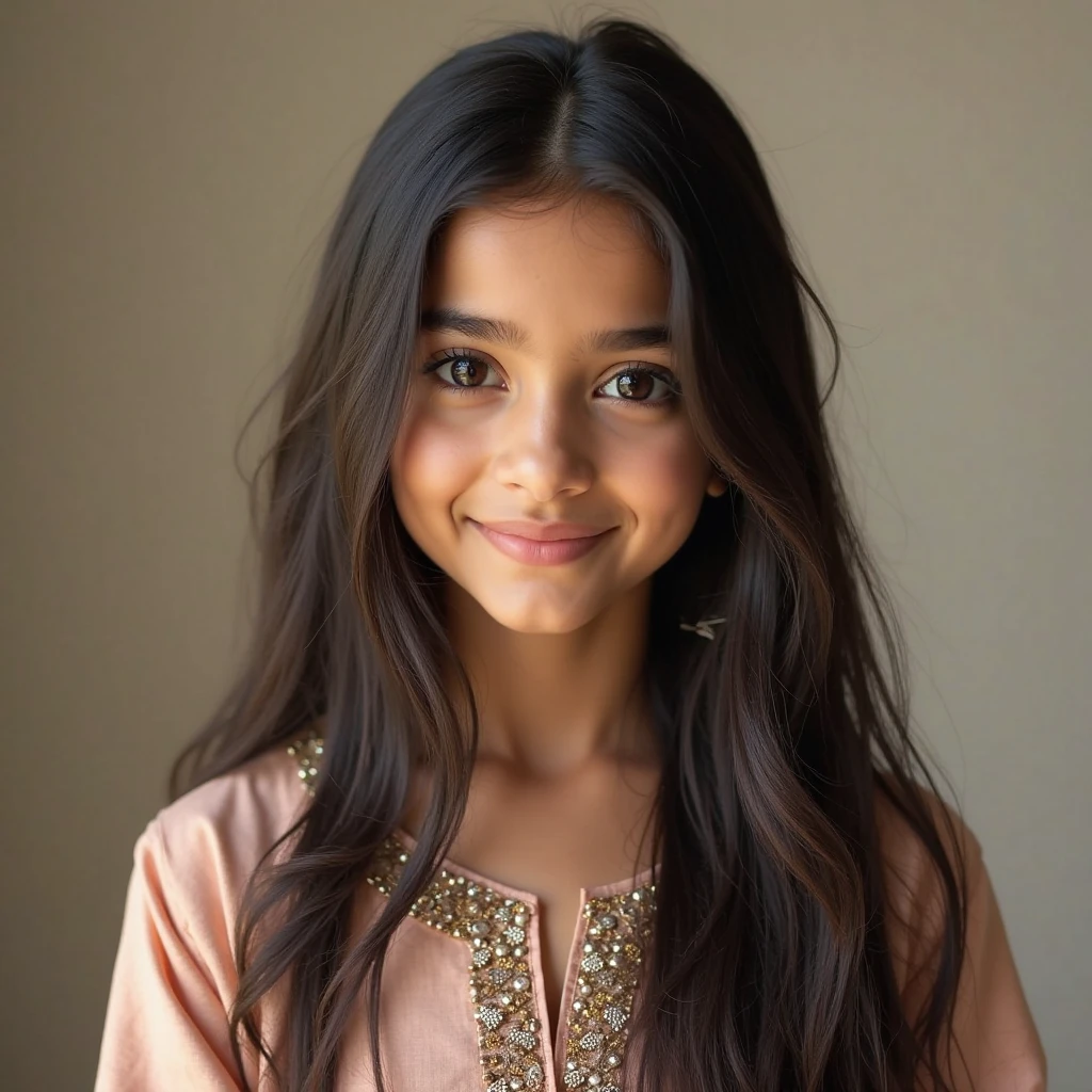 masutepiece、top-quality、hight resolution、Eleonora Pavinato, 13 years old, Youngest headshot in the room sweter z dużym dekoltem you can see big breasts Beautiful bust Pakistani girl Black hair Bun hair (((Beautiful firm 40C round breasts))) are big comb oczami seksowna