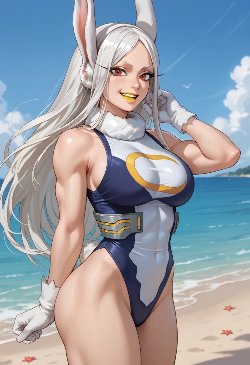 (Very detailed,Highest quality,4K,8K,High resolution,masterpiece:1.2),(Perfect hands,Perfect Legs),(Realistic,photoRealistic,photo-Realistic:1.37),One Woman, Calm,Gray Hair, Long-haired ,Long Hair,Straight hair, Bunny ears ,((Bunny ears )), ((Brown Skin , Dark Skin)),Brown Skin,Droopy eyes,Glaring eyes,Scary smile,Invincible Smile, Strong smile, expensive,((white leotard clothing,No sleeve,Shoulder out,turtleneck)),白のNo sleeve,Beautiful Face,
Beautifully detailed sweat glands,Smooth skin texture,Carefully drawn,
I'looking forward to it,Beautiful Faceの絵,((Ezvian Everywhere,Are standing,Cowboy Shot)),((Depiction of a rabbit from ears to feet)),Ezvian Everywhere,Are standing,(Big Breasts),Sticky with sweat,
My Hero Academia,Outdoor,Dark Sky,