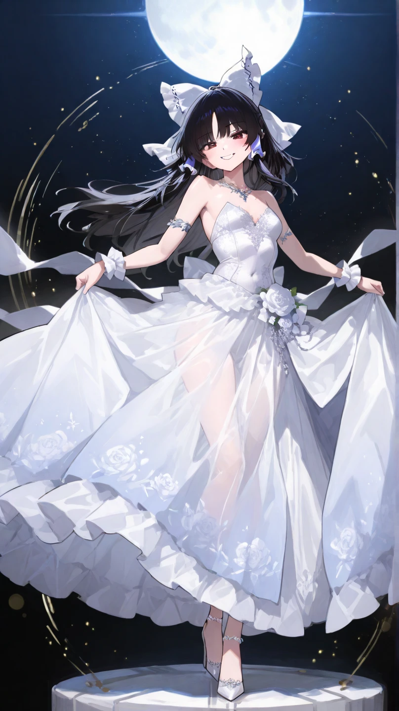 (((White Wedding Dress))), ((Revealing clothing)),((In a naughty way)),Cute little loli,Tiny Lori,Small girl,,Childish face, Very fine clean face,Top quality, Big eyes,Straight Hair,Yellow hair,Crimson Eye,(Dark Room), Subtle light, Natural light,Soft lighting,Light from directly behind, (Are standing), Cute pose, (Open your hands), Showing the whole body,Front view,Black background