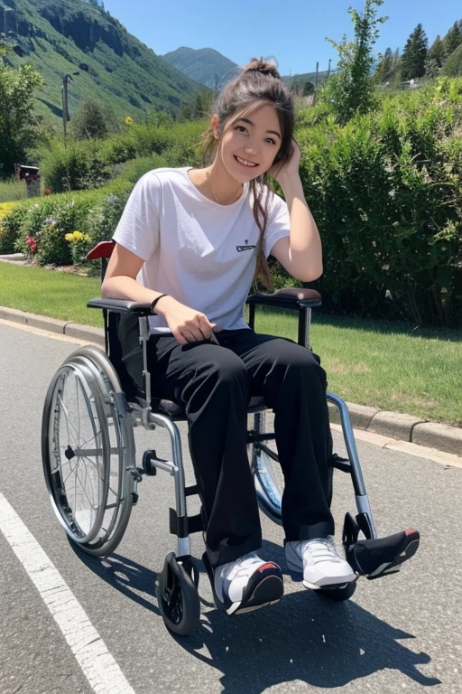 Very happy girl in a wheelchair