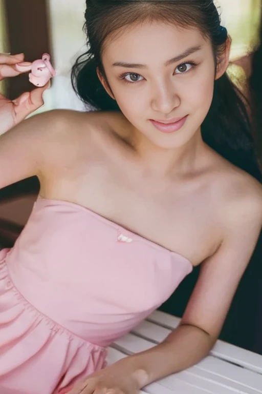 Beautuful Women、18year old 、body shot、Pastel Camisole, topless, no clothes, nude, full body, pink pussy