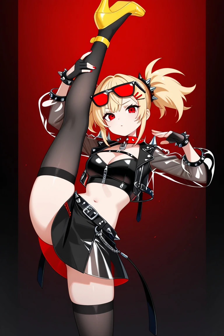 ((masterpiece)),(best quality:1.1),(extremely detailed:1.2),1 girl, solo, blonde hair,navel, twintails, hair ribbon, looking at viewer, ribbon, blue eyes,  swimsuit, thighhighs, jacket, thigh strap,  bikini, choker, armpits,  small breasts, skirt,  white bikini, sandals, bangs, nail polish, bare shoulders, white background, white thighhighs, open clothes, open jacket, detached sleeves, black ribbon, hand on hip, heels, red jacket,   white panties, bow, panties, (akii_marie_rose:0.6) ,