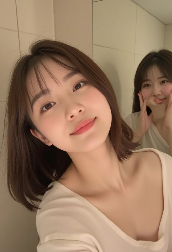((Highest quality, 8K, masterpiece: 1.3)), 1 Girl, slim, Tank top: 1.1, Super Slender Face, Delicate eyes, double eyelid, Droopy eyes, smile, , Big Breasts