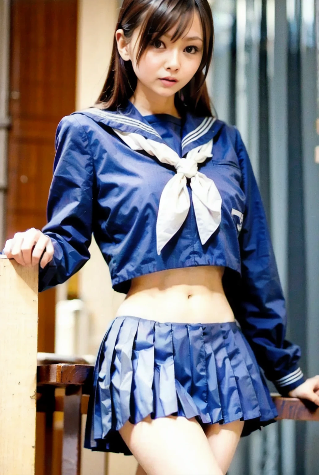 very cute, 12 years old, glasses、(sailor suit)(blue and white school uniform short sleeves),sailor suitを上に上げる、No expression、 lean body、white bra、blue pleated skirt, delicateでbeautiful face, eye, and skin, dense black shiny hair, towards the camera、No expression、 whole body見る, looking at the viewer, whole body, 1 girl, Japanese, high school girl, light brown hair, Girly breasts, beautiful face, 緻密で美しいeye, beautiful ears, beautiful body, beautiful breasts, 美しいthighs, beautiful feet, (The belly button is visible:1.5), (cute school uniforms),(cute school uniforms:1.5),( white skin), loafers、animal collar, kneel down, (((You can see the lower half of the breast)))、spread your legs, ((( rope bondage)))、 (White rope), (1cm diameter rope)(shibari:1.6, )rope mark, ((turn your arms behind your back:1.6)), (chest bondage:1.4), (arm binding:1.4, )(leg bondage:1.4, ),(Crotch rope:2.0), (((wet crotch:1.5),My feet get wet,((tied up:1.5))、alone in the dark,Japanese woman detained alone、Girl with fair skin and glossy black hair、(The body is tied with a thin rope:1.6)、(hands tied behind the back:1.8)、(sad expression:1.5)、Cute face like a Japanese idol、delicate, Small breasts、(sweaty skin:1.3)、((1 screen))、8k、RAW shooting、Top quality photo masterpiece、nice realistic photos、(BDSM:1.6)、(rope bdsm:1.6)、(wearing torn lingerie:1.6) (no real panties:1.2), written boundary depth,
flat chest, High resolution, highly detailed illustrations, , Realistic open legs、((Really without panties 1.8)), 股の縫いeye, dynamic pose, dynamic angle, thighs thighs thighs, short hair, thighs thighs thighs,, belly button, thighs, 白いthighs,cleavage、M型 cleavage, ((spread your legs:1.4)), Lying down,delicateな手