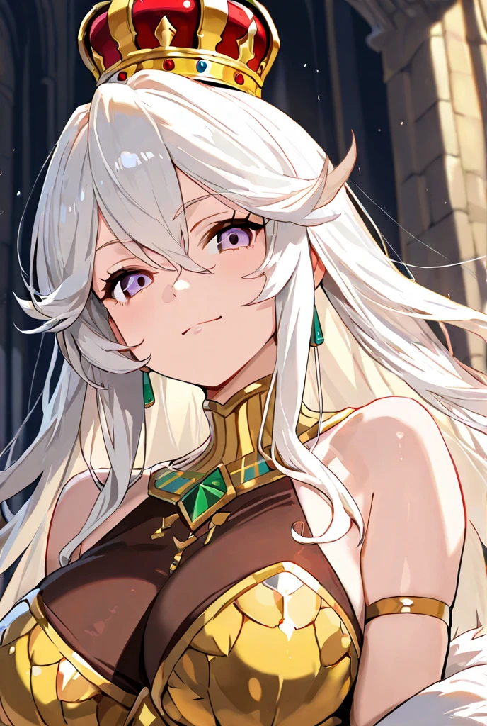 score_9, score_8_up, score_7_up, uncensored, source_anime, road_map, 1girl, solo, smile, gold dress, looking at viewer, portrait, upper body, gorgeous, royal, divine, goddess, saint, (royal palace), huge breast, fluffy hair, platinum-blonde hair, puffy sleeves,
