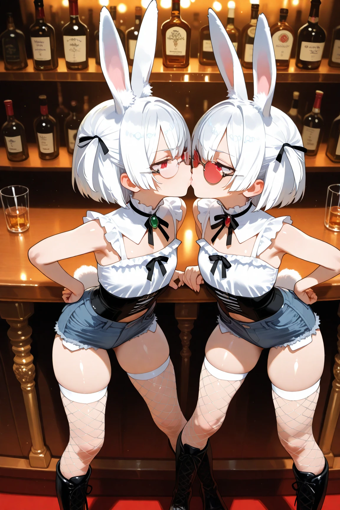 masterpiece, best quality, 2girls, long hair, white hair, yellow eyes, animal ears, medium breasts, black hair, red eyes, large breasts, popsicle suck, pov, sucking, licking, <lora:popsicle:0.7>