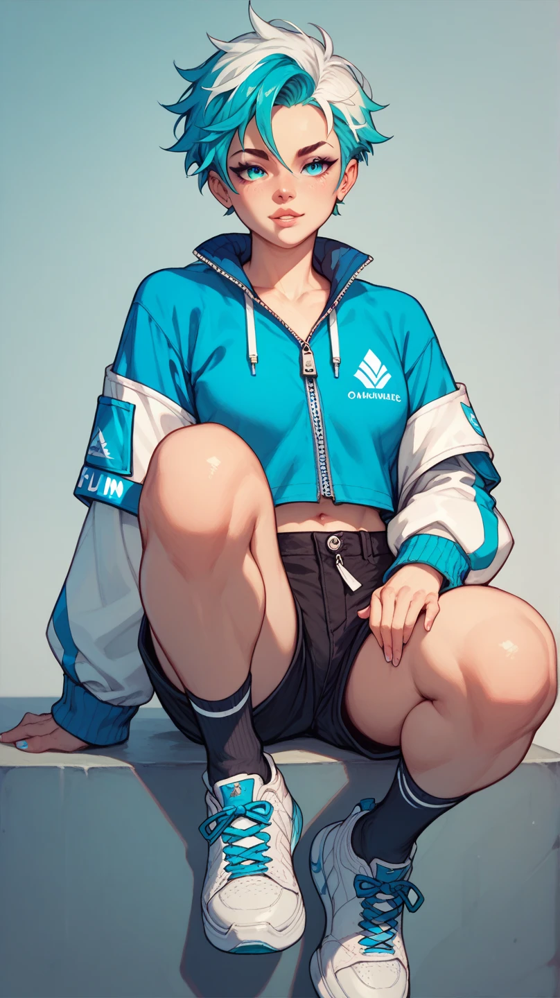 (sports vest: 1.6), realistic, (ultra-realistic: 1.2), masterpiece, top quality, bare wrists, dark hair, white short sleeve t-shirt, black sports shorts, color, 1 person wearing a colored PVC vest (the movie distracts attention)), full body, sneakers, beautiful eyes, sparks, accessories, portrait, original game, laser painting, c44 D, pretty face, dark bottom, 1 woman's clothing (color), dry shoes (Diverance), full body Beautiful eyes, luse accessories, portraits, games Art, character concept design, beauty, white background, masterpiece, high quality, high resolution