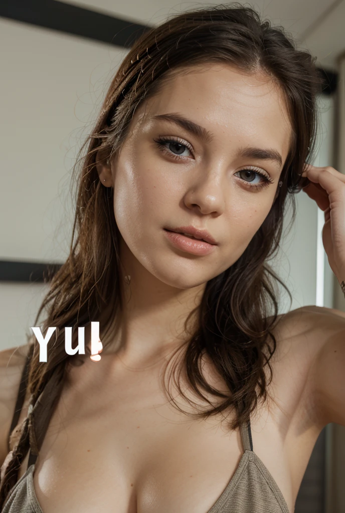 Rolling stone magazine cover, young woman, from the front, low angle:1.4, 18yo, provocative position, medium breast, perfect body, narrow waist, wide hips, thigh gap, exposed vagina, nude:1.4, dynamic pose, no panties, rock and roll, glamour makeup,