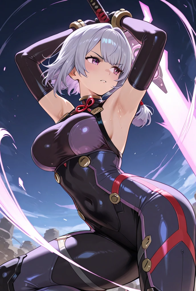 ultra-detailed, Explicit, Beautiful body, Beautiful Nose, Beautiful character design, perfect eyes, perfect face, ultra highres, 4K, beautiful legs, perfect legs, Nice hands, Perfect hand, Masterpiece, Best Quality, Highly detailed, illustration, absurdres, perfect anatomy, street fighter, doll suit, shadaloo doll, dollsuit, expressionless, blank eyes, looking at viewer, red gloves, emotionless, black latex, corrution, mind control, female combatant, full body, hypnotized, unhappy trance, full body suit, ribbed bodysuit, both arms at side, obey, perfect female body, extremely glossy latex, hypnosis, hypnoLora, empty eyes, Mind control device, poses, submissive_pose, Slave, standing straight, standing, standing at attention, hat, necktie, belt, latex, ribbed bodysuit, thighhighs, garter belt, Fighting Stance, extending the right arm from the shoulder into the air with a straightened hand, military, thigh boots, 1girl, hair ornaments, white hair, long hair, golden eyes, (((pixel-perfect, detail-perfect))), solo, 1girl, Fairy Knight Lancelot, Melusine, Fate/Grand Order, very long hair, ponytail, sidelocks, forked eyebrows, bangs, wings, tail, salute, saluting, military saluting