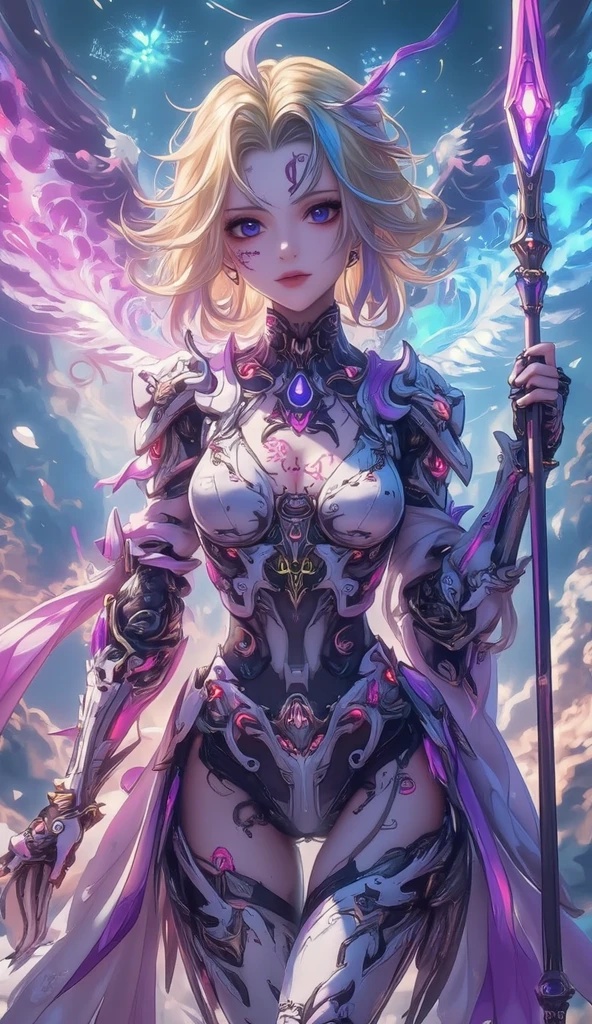 (masterpiece, top quality, best quality, official art, beautiful, cosmic, atmospheric, psychedelic, dreamlike, swirling psychedelic cosmic graffiti patterns,,aesthetic:1.2), (1girl, neon green hair, mecha, beautiful, sexy, beautuful highly detailed hooded mecha battle armor, mecha angel wings, tons of tattoos and piercings, super huge enormously gigantic tits, cleavage showing), extreme detailed,(fractal art:1.3),colorful,highest detailed, cherry blossoms blowing in the wind