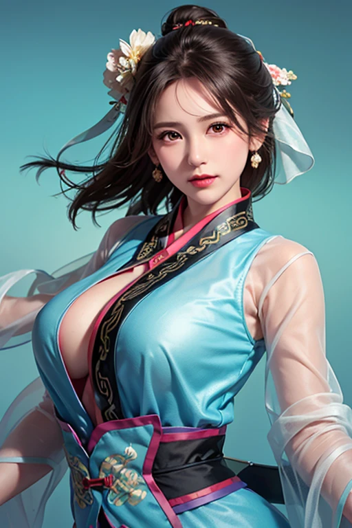 ((large breasts)),hyperrealistic,4k,35mm,fashion,photography,magazine photoshoot,ultra highly detailed, (abstract art:1.4), professional lighting, masterpiece, best quality, ultra high res, beautiful, visually stunning, (1girl:1.3), (dark blue theme:1.2), Light gray background, deep blue, cowboy shot,girl,wuxia,Chinese style,Hanfu,Tang Feng,red:1.9,skin,wearing dress,emma,shidudou