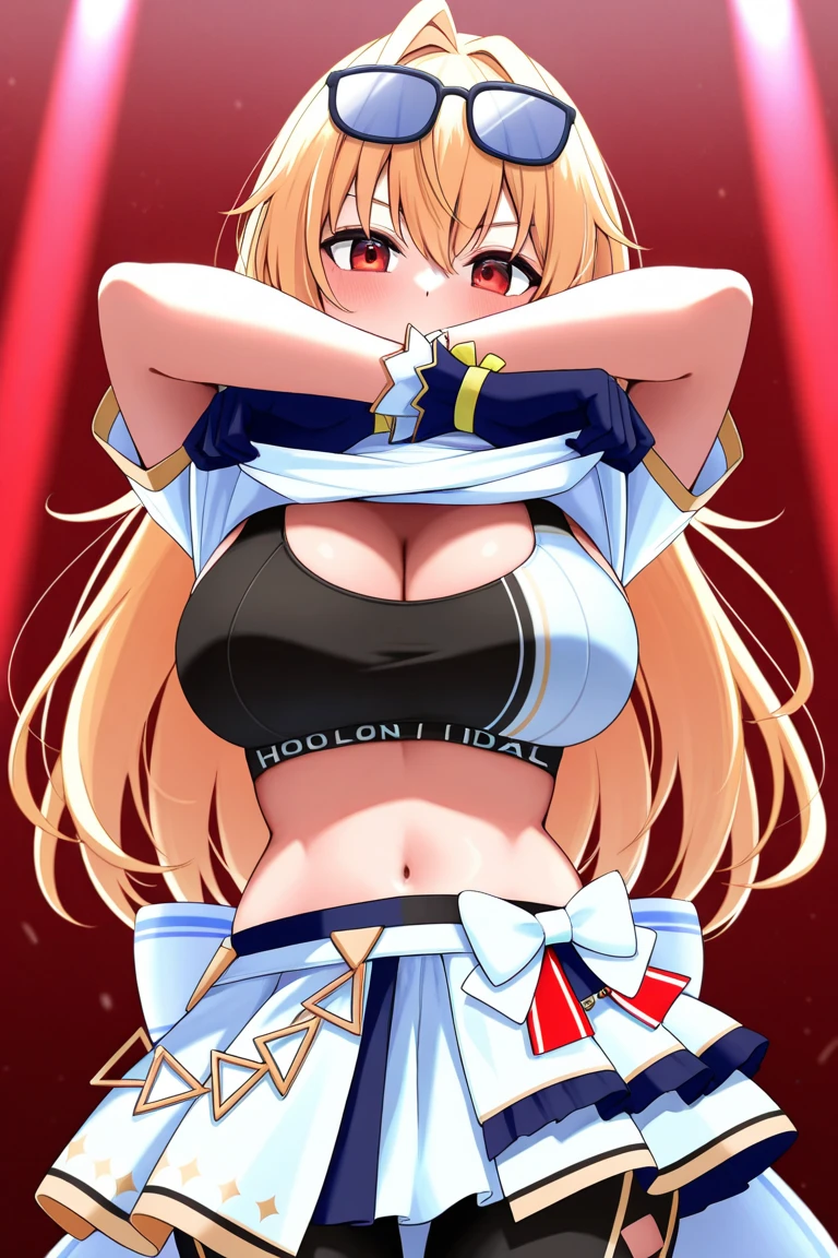 KAGAMINE RIN, long HAIR, BOW, blonde hair., large breasts,, Live Stage, solo nsfw