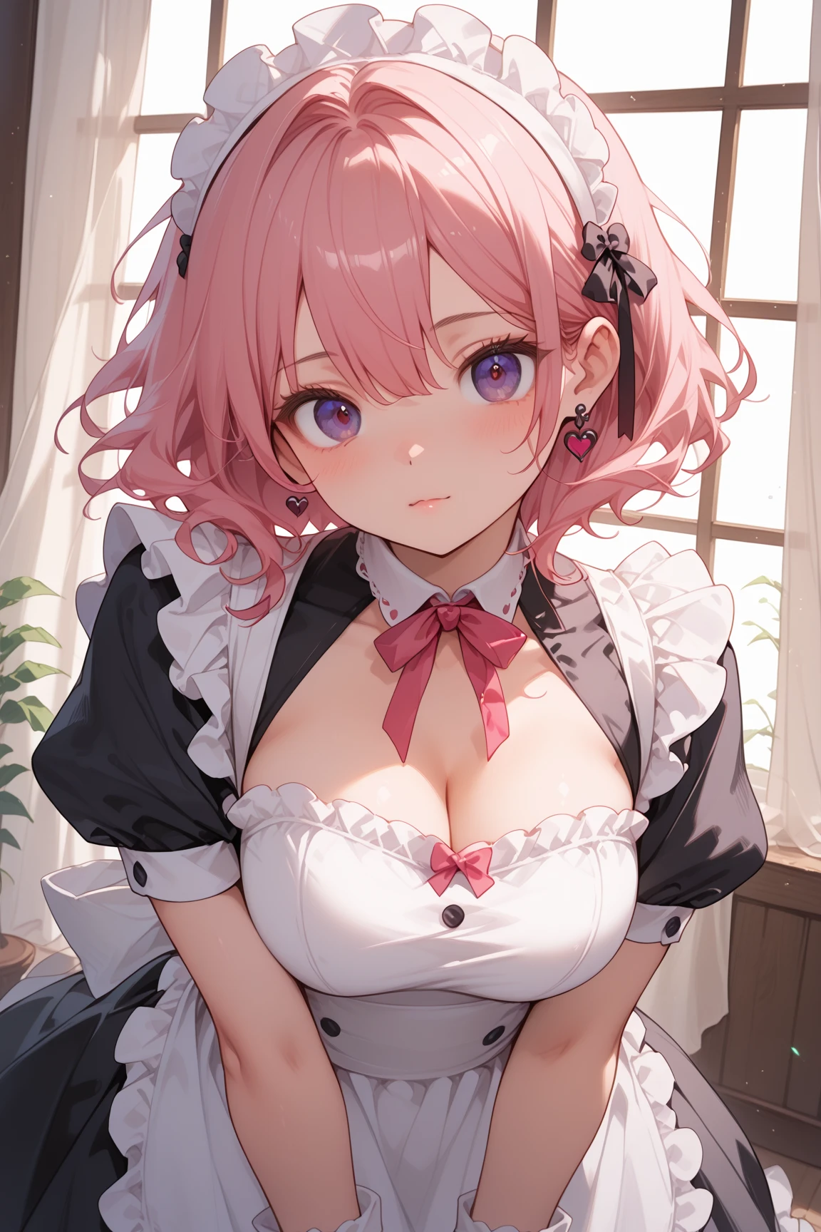 nuomeizi ,1girl ,huge breasts ,cum ,cleavage ,maid lingerie, sexy pose,colosal tits, (excessive cum:1.5),long hair, random hair sexy, frill gothic ta, dress, (lace:1.4)