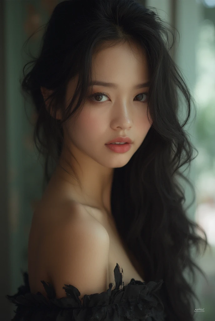 a (photorealistic:1.2) photo of suzy_b, eyeliner, ((masterpiece)), top quality, best quality, high quality, looking at viewer, smile, highres, detailed face, grey eyes, topless nsfw, black bra