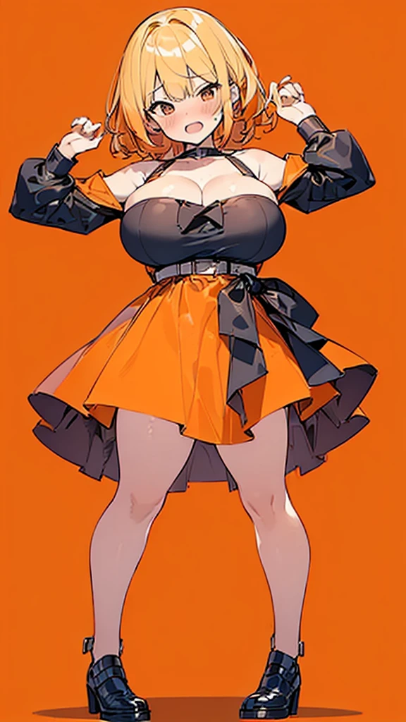 An 18-year-old woman, 148 centimeters tall, large medium sized rounded breasts, ojos de color azules con tonalidades verdes, pezones de color rosa, desnuda, cielo de color naranja, 