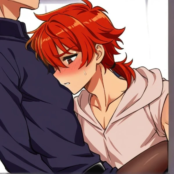 Ranmachan, Red hair, Braided hair, blue eyes, detailed eyes, Whole body, beautiful, head-grab-blowjobfellatio