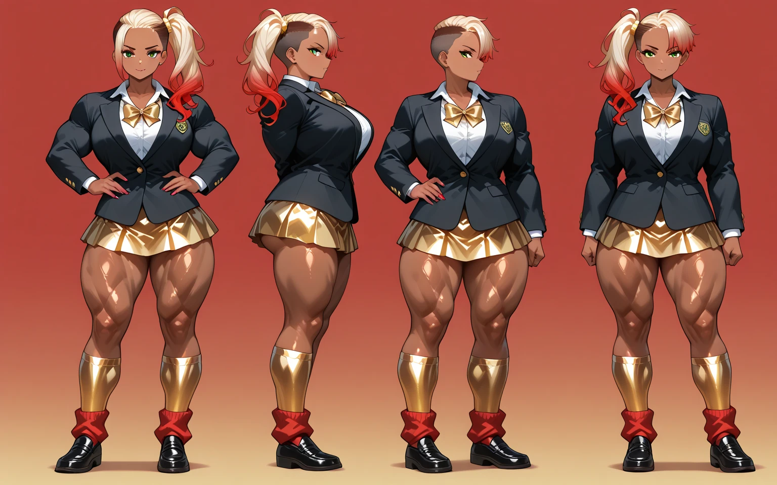 ((masterpiece)),(((best quality))),((character design sheet)), illustration,1man, boy, 1 girl, 1 woman, environment Scene change, ((man is (pompadour:0.9)(black skin:1.1)), muscular, (red shirt:1.2), white underwear, masculine, rugged, manly, sharp edges, heroic, pink legs, thick legs,)) (woman is blonde with ponytail,((puffy lips))) scribbles and marks, rough sketches, pose too, color palette, 8k,16k, ( background, light background: 1.3)