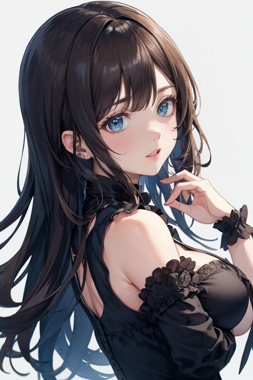 ((Biologically correct limb count))、(( Full-body photo including face))、4K、((Standing position))、masterpiece、((Focus on the face))、((Symmetrical facial features))、Eye for detailed depiction、Beautiful blue-haired woman、Excellent style、Beautiful clavicle、Beautiful feet、Beautiful Hands、Slender body、(Black Stockings、garter belt、High heels)、Facial detailing、Small earrings、necklace、(No sleeve、red gothic dress)、tie、sunny、(((Photo frame with white border)))、Seductive posture、((She is sitting with her buttocks thrust back and her upper body arched, looking up.))、Looking at the night view、(Low - Angle、A camera angle that captures the inside of a skirt from below)、(((Black Hair、Silver Hair)))、(((Moments of ecstasy)))、((Face forward and stick your chin out))、Close-up photo of the upper body、