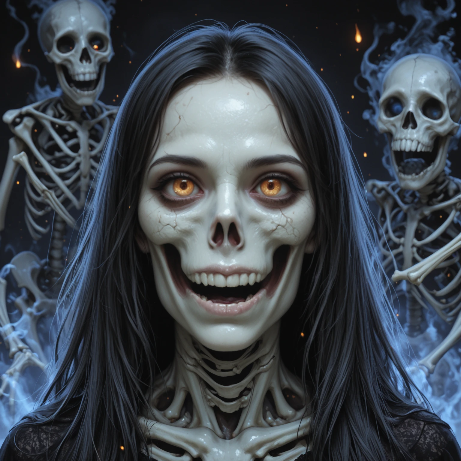<lora:Drkpny:0.7>, drkpny, score_9, score_8_up, score_7_up, score_6_up, score_5_up, score_4_up, 1girl, spooky creepy banshee, ethereal hair, glowing eyes, transparent body, breasts, extremely detailed, beautiful eyes, realistic