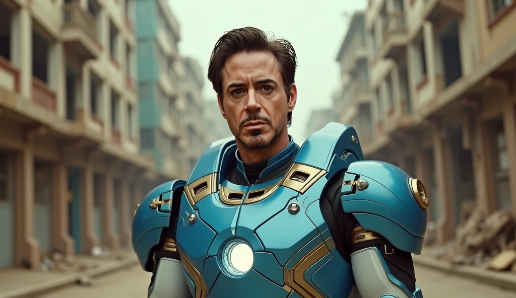 Robert Downey Jr in indian iron man suit blue colour in india on the top of india gate
