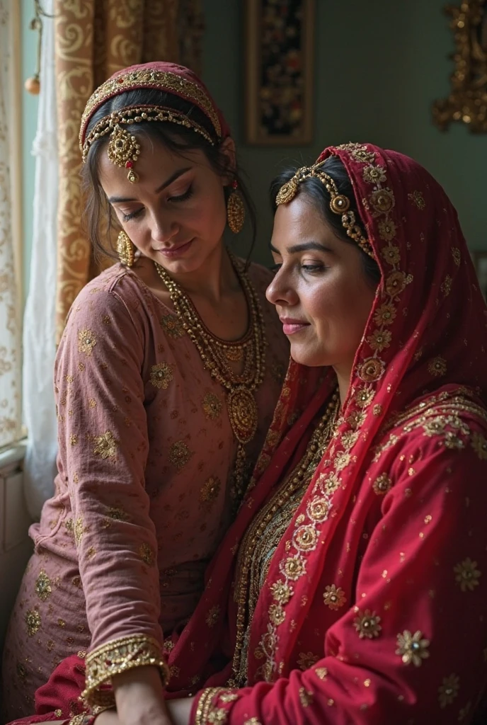 Hindu girl kissing one Muslim girl kissing each other