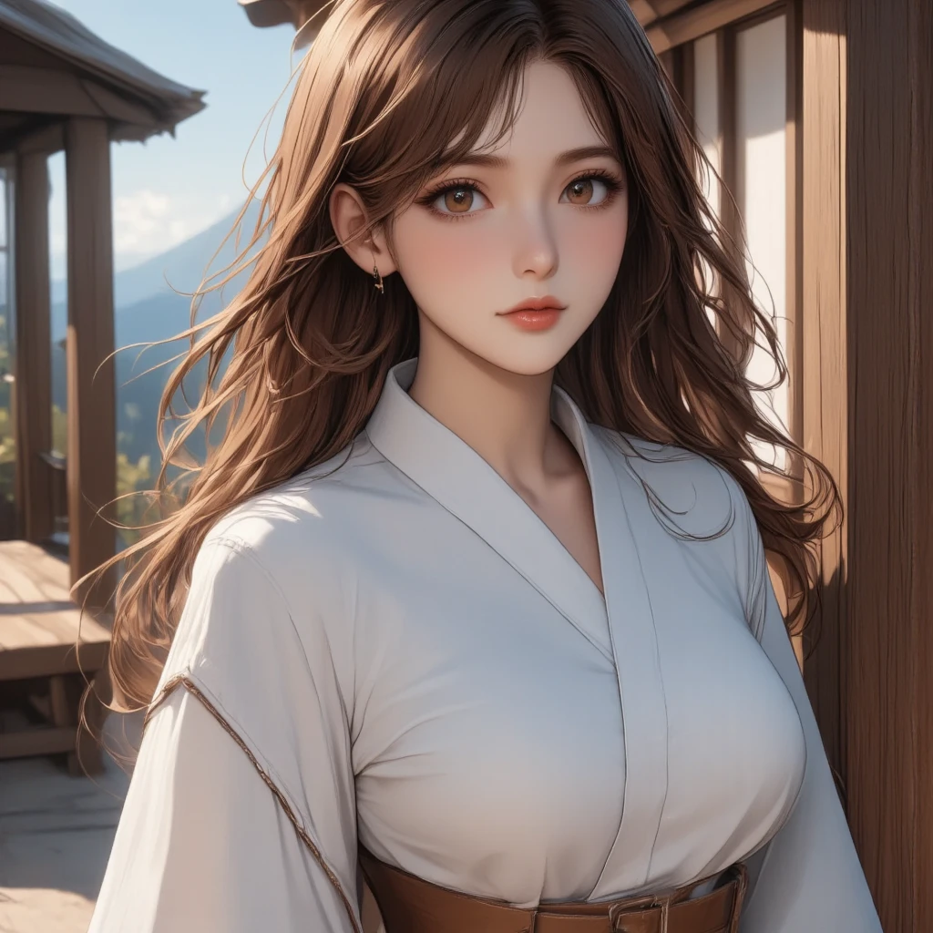 Final Fantasy (Yuna) Anime girl with brown hair and a white kimono wearing a necklace, Beautiful character drawings, Soft animation CG art, Realistic anime art style, Beautiful anime portraits, Beautiful Anime Woman, Photorealistic anime girl rendering, makoto shinkai and artgerm, Realistic 3D anime style, Anime realism style, Anime style digital art, Beautiful Anime Girls