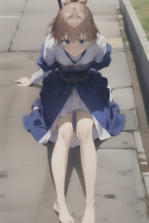 Photos taken by a professional photographer,Close-up of a woman squatting on the sidewalk with her legs crossed, Wear a sweater, Shirahime cuts her brown hair, Wear a sweater, Young and cute, Japanese Model, Chiho, ランダムカラーのカジュアルなWear a sweater,Cute eyed waves for short hair, a Cute young woman, Cute young woman, Black Pantyhose,black tights,Black high heels