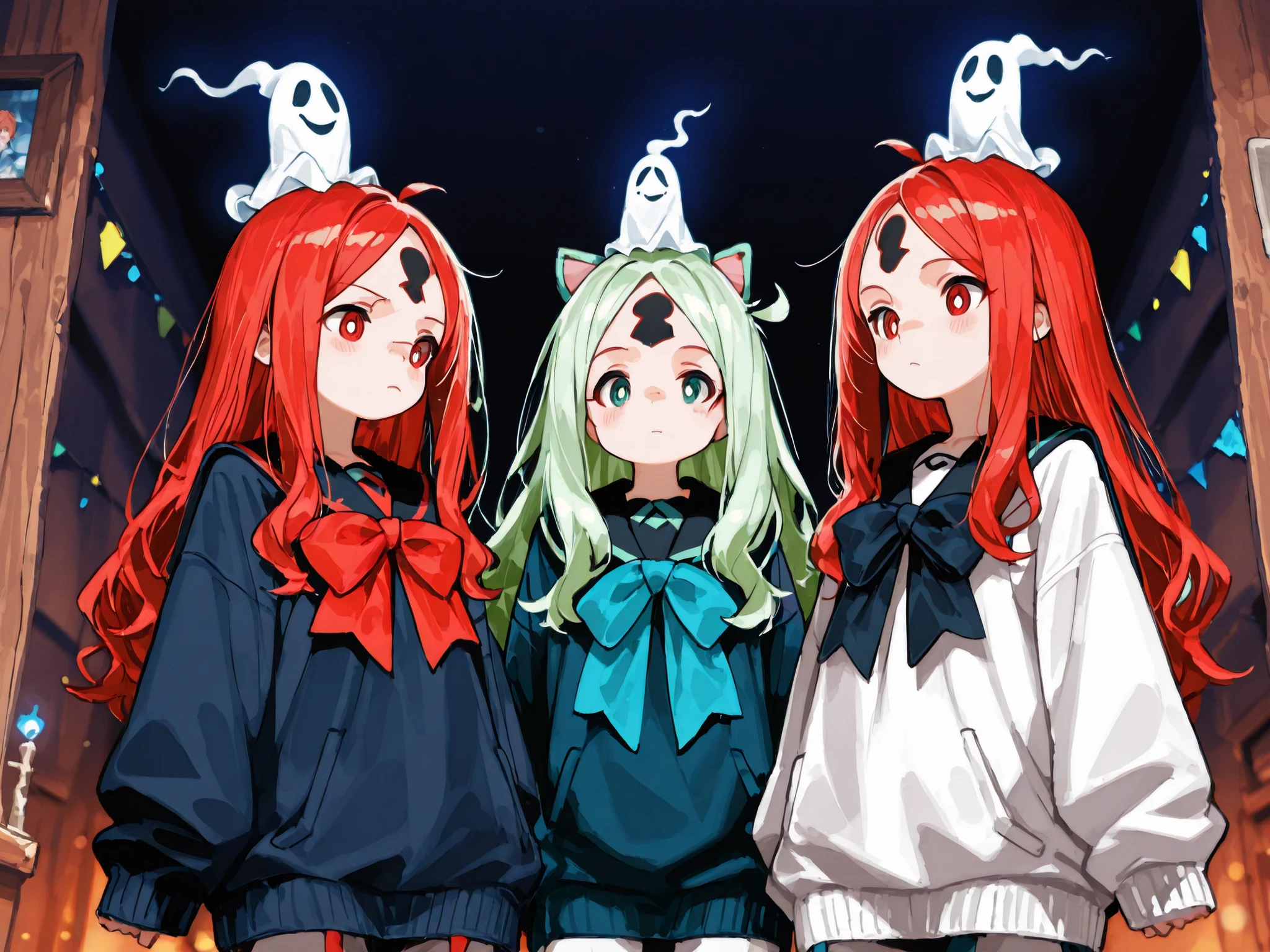 Decorations similar to n,and they have a contrasting bow. adding a fantasy element to the scene, long hair, have decorations similar to n on their heads. and the other is red,The other one is blue-green; Both characters have a striking, and the other are red. 描绘了两个动漫风格的角色躺在看似床或Soft表面上 {x} ambient lighting casts a soft glow around them,The background is subtly blurred, The character on the right is white. Particularly , The ghost they have, with a contrasting bow on it. Soft, They are wearing matching ones Dark sailor-style, ,and the other is red, on it to focus their attention on what looks like a private. Relaxed to the characters in , ,with a hint of closeness, The characters in, cozy space.Seven minute photo