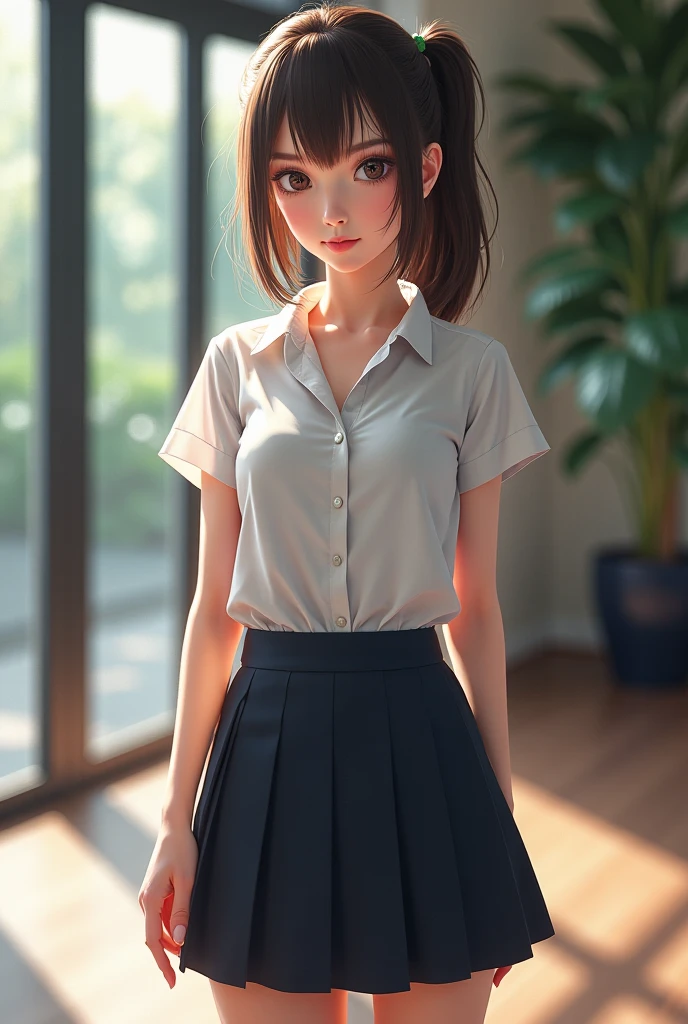 work of art, highest quallity, 8k, Young and beautiful girl, baby face、The clothes are big、photoshoot, cute face, thicc thighs, Illuminated classroom, (((embarrassing)))、embarrassing、no-makeup, 10 generations, face detailed, background blur、cinched waist、((((school uniforms、white shirt、checked mini skirt、lift up your skirt、without panties, kittenを見せる、あなたのオkittenを見せて)))), slickedback hair、Light brown bun hair、(((Por favor, lift up your skirt tristemente)))、Illuminated classroom、thicc thighs、((aparentemente'It's him'I'm going to cry))、(((Lift her skirt yourself)))、kitten、kitten , Sexy Japanese samurai girl, undressing, clip, Bblack hair, light freckles, emotionless face, Taking off her clothes seductively, Nipple botch, topless, large and saggy breasts, (puffy Nipple botchs:1.1), thicc thighs grossas, on his knees, Kneeling, exposed tits, Asian, bangss, looking ahead at viewer, dark theme, low light, in a dojo, blue background, blue pillows, Velvet leaves, Cetim