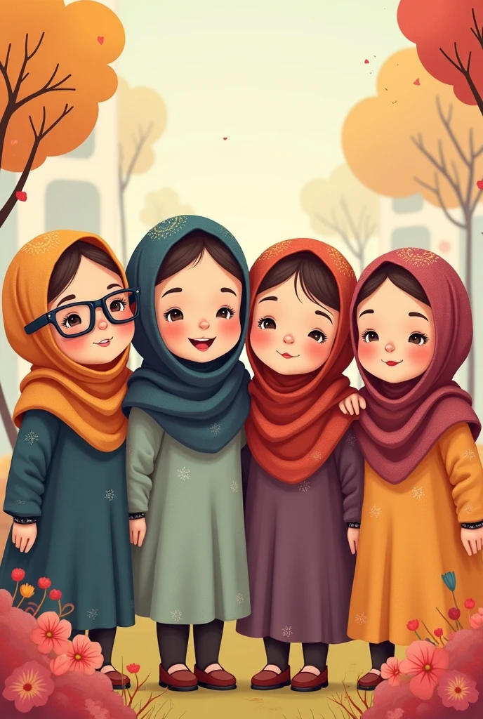 A group photo where are 8 hijab girls & 11 BOYS both 18+ in animated image