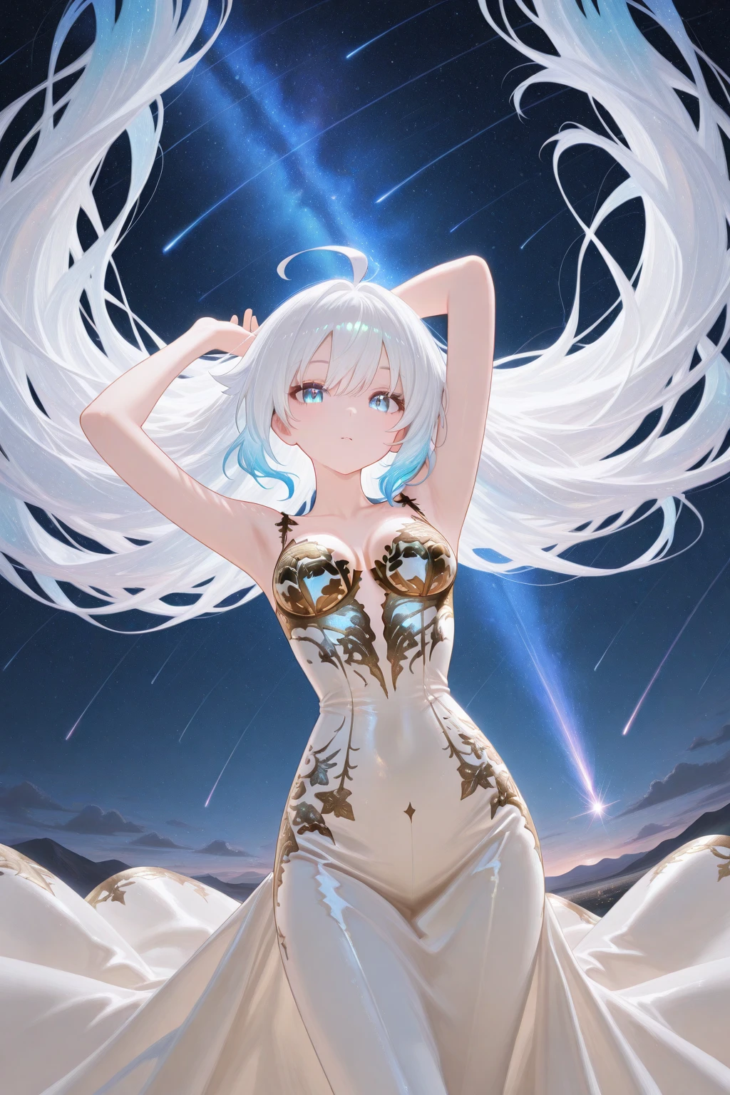 Slender beautiful girl、Thin arms、Beautiful arms、Proportionate arm length、White bodysuit、slingshot bikini