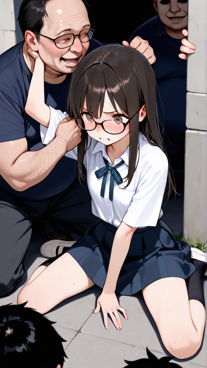 hetero,1girl,1boy, penis,nsfw,flat chest,,loli,6yearsold,teacher, height difference, full body, fellatio, standing, looking at another, indoors, randoseru,White dress, Back pack, from side, looking away, twintails, collarbone,arms up, arms grab,