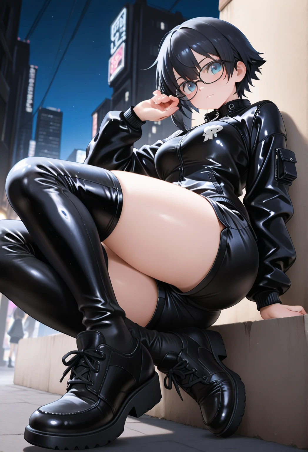 8K Ultra Clear,tmasterpiece,HighestQuali,A 16-year-old girl hanged in a tie-up,legs are open,half squatting,Erotic jumpsuits,Lace,with short black hair,Loafer shoes,cleavage,No collar and no sleeves,leaky belly button,(a lot of cum:1.2)