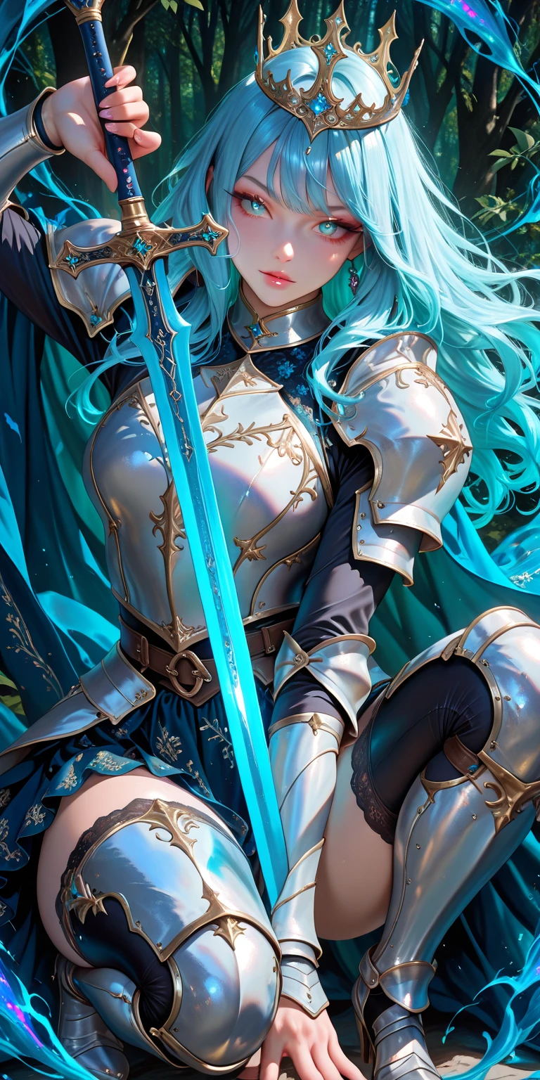 （（（Highest品質、masterpiece、Normal body、8k、Detailed face、Ultra-precision、Normal hand、Normal finger、５This finger、Highest）））Female Heroes、human、blonde、Silver Breastplate、Sexy blue leotard、white Pareo、Holy Sword Excalibur、（（Slave Collar、Shattered armor、Tattered Leotard、Broken Armor、Torn leotard、Leotard with holes））、Wielding the Holy Sword