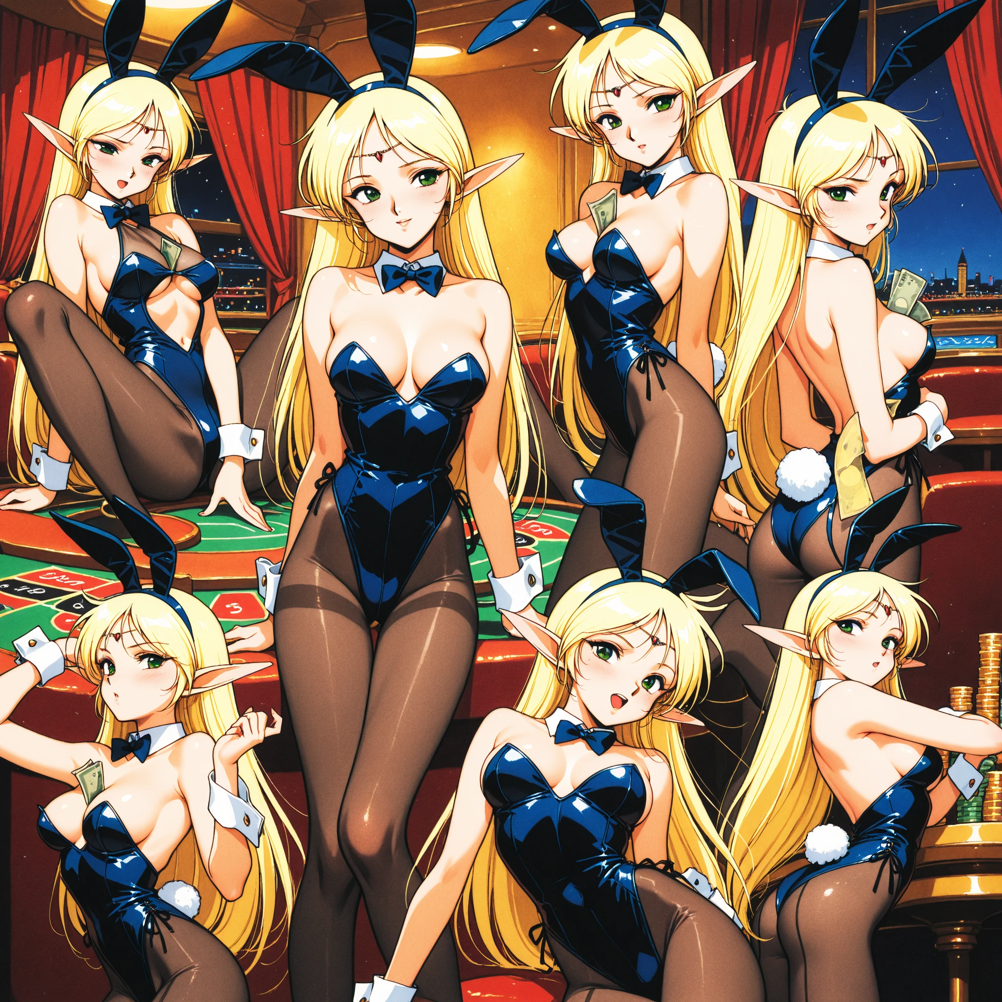 NSFW,masterpiece,Highest quality,High resolution,Very detailed,Golden Darkness\(To Love-Ru\),Blonde,Red eyes,long hair,Two Side Up,Small breasts,hair ornaments,(Playboy Bunny),Fishnet tights,(??????? face),blush,Nightlife,casino,(Having sex),insert,Creampie,Trembling,Drooling,(Middle-aged men)