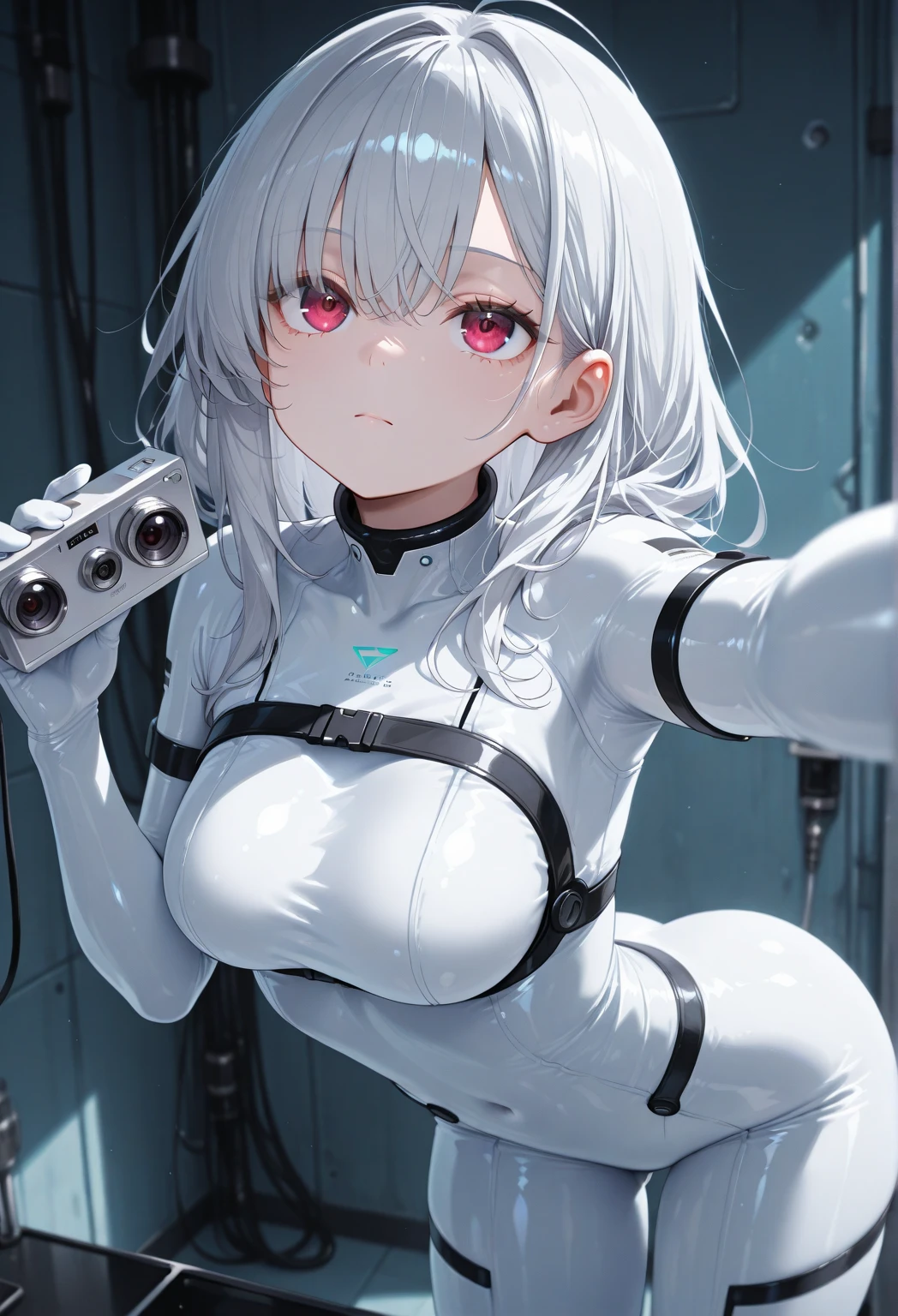 One girl、Inside the spacecraft、A girl and a beautiful sight are spreading。The walls and ceiling are covered with panels of futuristic design.、It has a fantastic glow。The interior of the ship is spacious々and々And々And、A variety of scientific instruments and consoles are located。The interior space of the spacecraft is、、、It features a silvery metallic texture and a curvaceous design、focus on girl
