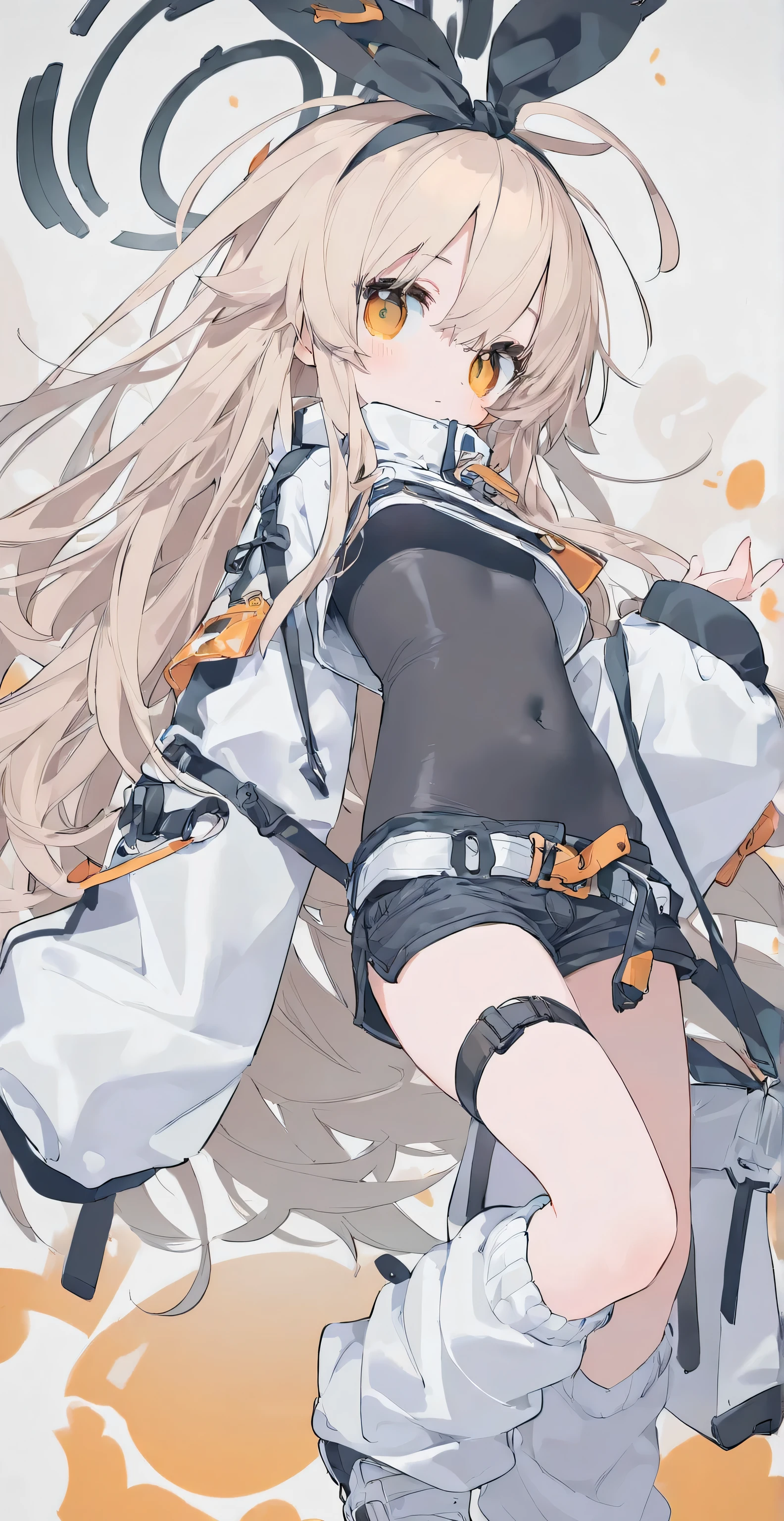 ((highest quality)), ((masterpiece)), ((super detailed)), (Very cute),woman, solo, Friendly attitude,(()),woman is very(cute)with(cute)Appearance,bright light blue eyes,Brown hair and dark brown inner tip color,bright background,Long Hair - Straight,Linear Art, knee high socks、Wearing purple and white jersey、Wearing a loose hood